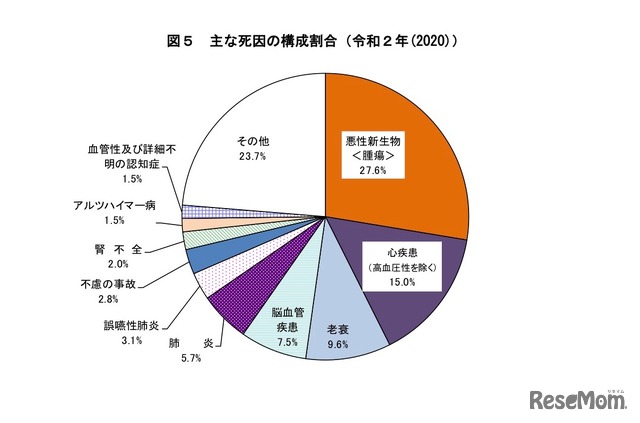 おもな死因の構成割合（2020年）