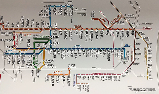 西武鉄道路線図。多摩川線は図の下の方。