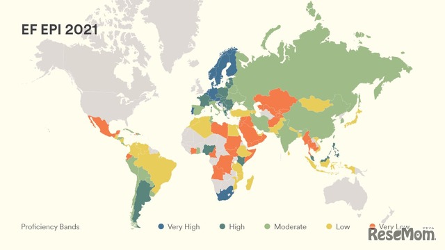 英語能力レベルの世界分布