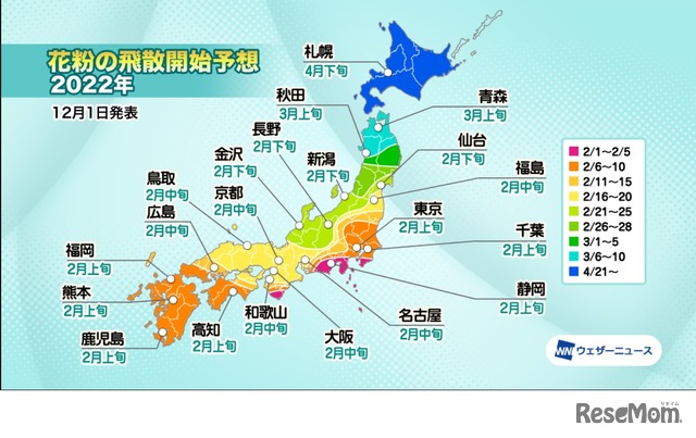 2022年「第二回花粉飛散傾向」