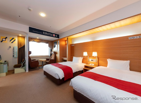 名鉄グランドホテルの「名鉄電車ルーム8802」。福袋ではペアの通常価格3万5400円が2万2000円で提供される。