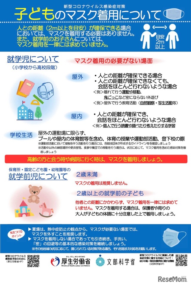 子供のマスク着用に関するリーフレット