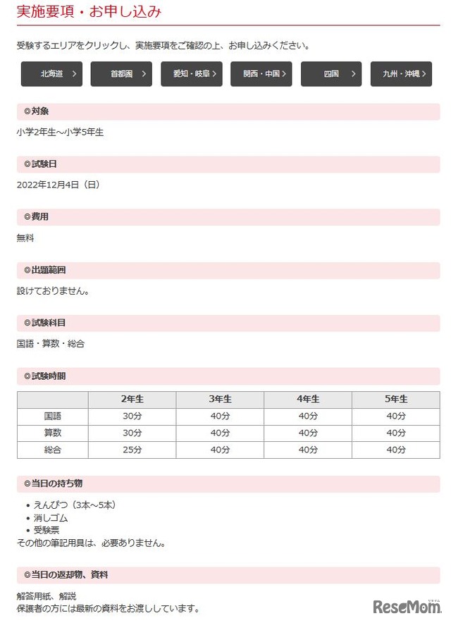 日能研「学ぶチカラテスト」の実施要項