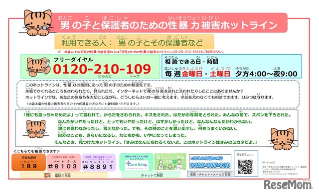 男の子と保護者のための性暴力被害ホットライン