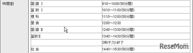 小6合否判定学力テスト時間割