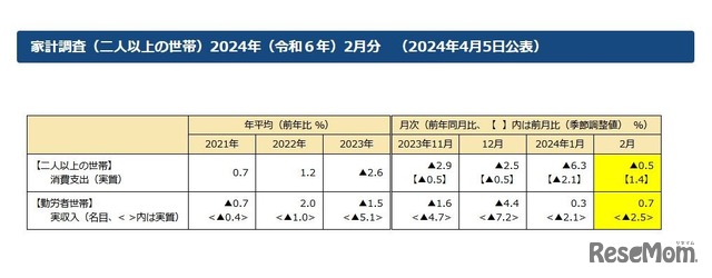 家計調査（2人以上の世帯）2024年2月分