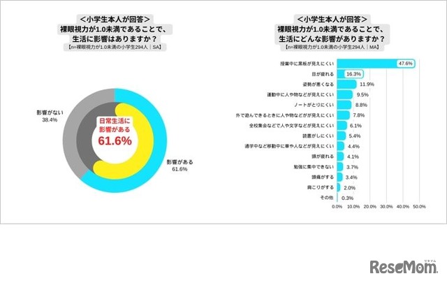 裸眼視力が1.0未満であることの生活への影響（小学生回答）