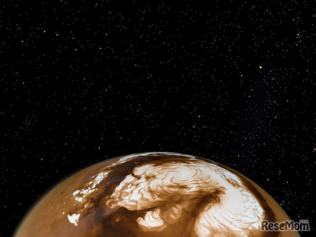 水と二酸化炭素の氷から成る火星の「極冠」