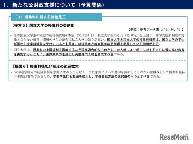 新たな公財政支援について（予算関係）