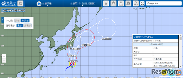 台風7号の台風経路図