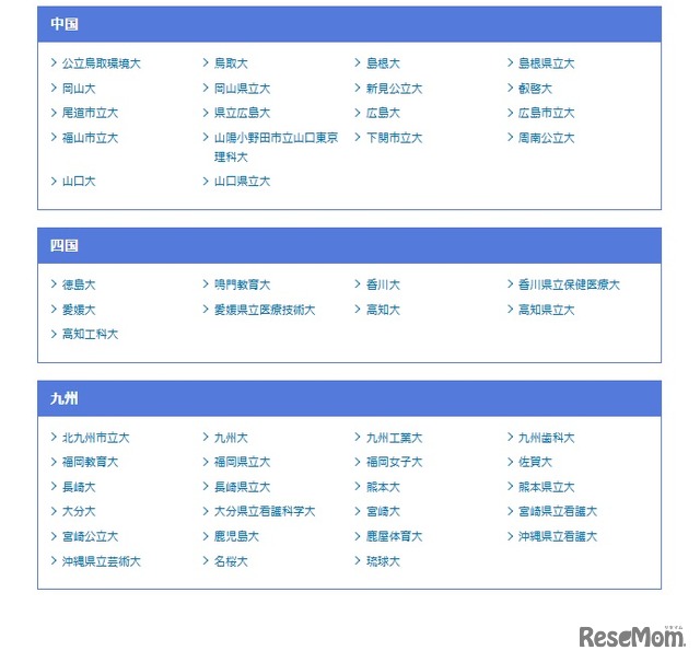 2025年度 国公立大出願状況、中国、四国、九州