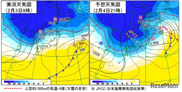 実況天気図と予想天気図