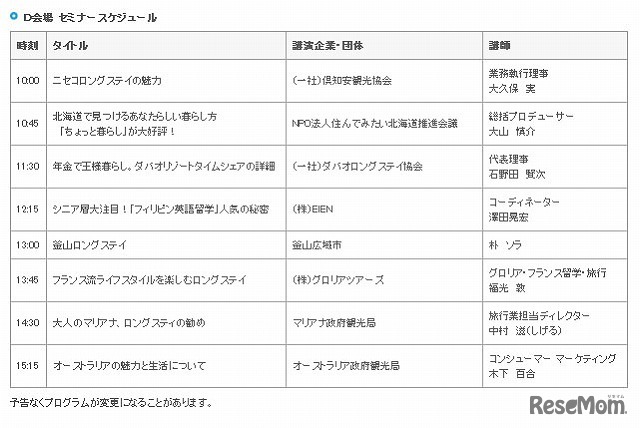 ロングステイフェア セミナー内容