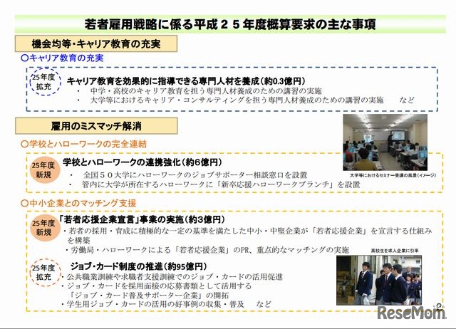 若者雇用戦略に係る2013年度概算要求の主な項目