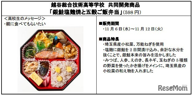 越谷総合技術高等学校「銀鮭塩麹焼と五穀ご飯弁当」