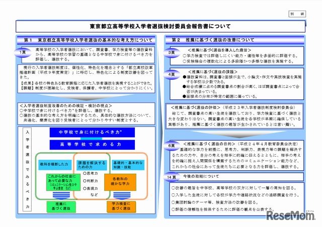 東京都立高等学校入学者選抜検討委員会報告書について