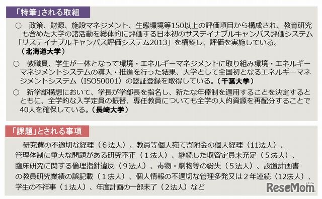 「特筆」される取組みと「課題」とされる取組み