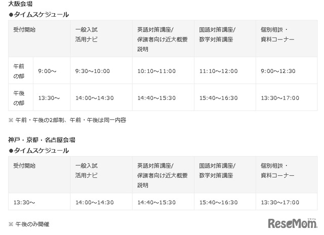 入試合格対策講座＆説明・相談会のタイムスケジュール