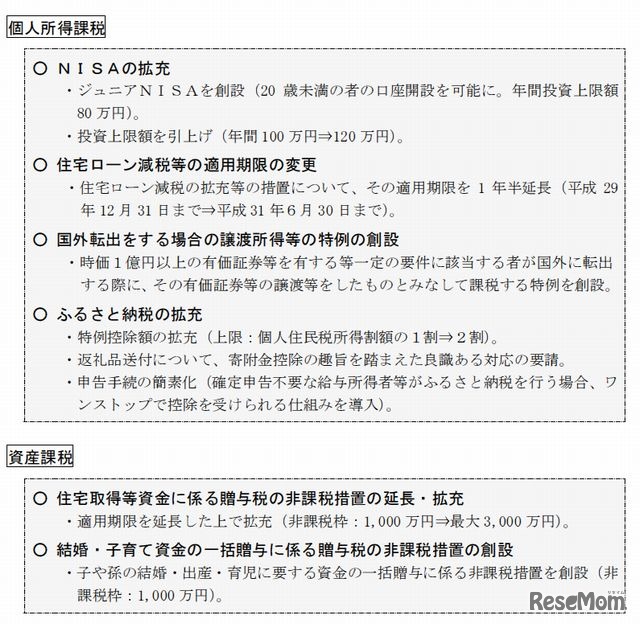 平成27年度税制改正の大綱（一部）