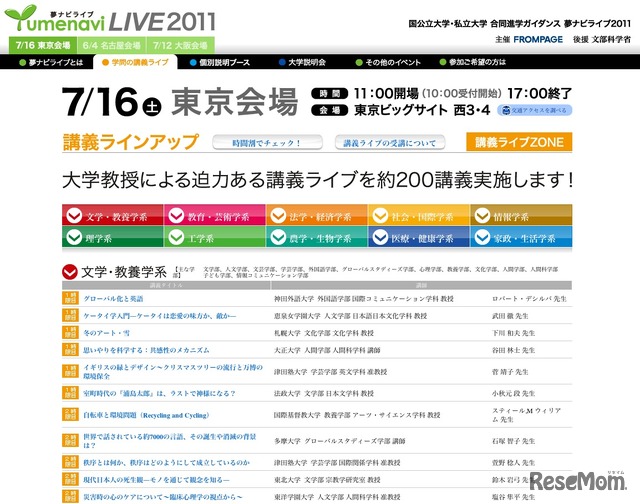 講義ラインアップ・東京会場