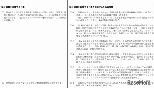 東京大学の国際化に関する目標