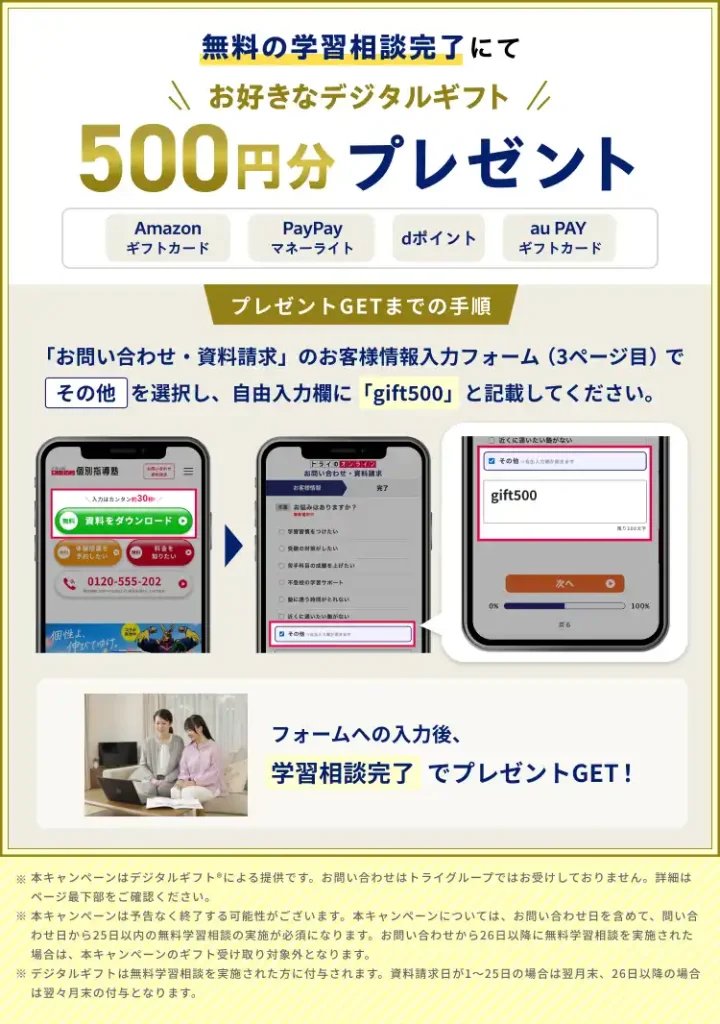 トライのオンライン個別指導塾　デジタルギフト　