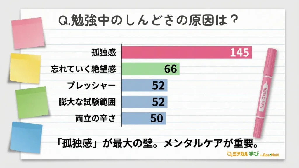【しんどさの原因:「孤独感」145名でトップ】独学ゆえの孤独が最大の精神的負担