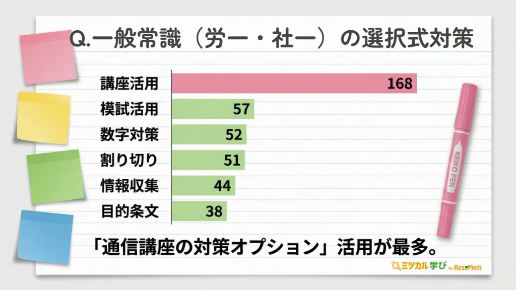 【一般常識対策:「講座活用」168名で最多】通信講座の対策オプション活用が主流
