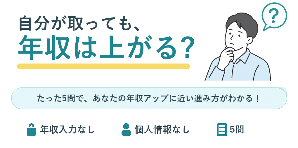 自分が取っても年収は上がる？たった5問で年収アップに近い進み方がわかる診断